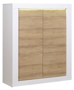 Metz Highboard In Oak And White Gloss With LED Lighting