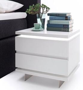 Matis Bedside Cabinet In White Gloss With 2 Drawers And LED