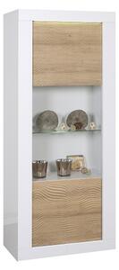 Metz Glass Display Cabinet In White Gloss And Oak With LED