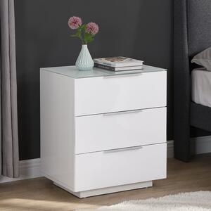 Fresh Tall Bedside Cabinet In White Glass Top And High Gloss