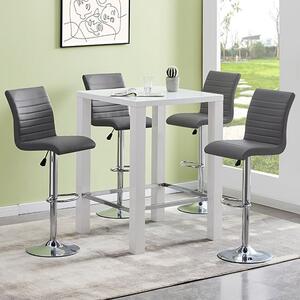 Jam Square Glass White Gloss Bar Table 4 Ripple Grey Stools