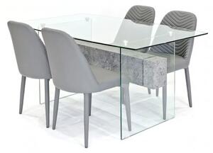 Halley Glass Dining Table Rectangular In Clear And 4 Grey Chairs