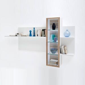 Belina Wall Display Unit In White Oak And High Gloss With LED