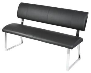 Mattis Dining Bench In Black Faux Leather With Chrome Base