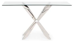 Selina Glass Console Table In Clear With Stainless Steel Base