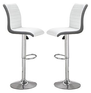 Ritz White And Grey Faux Leather Bar Stools In Pair