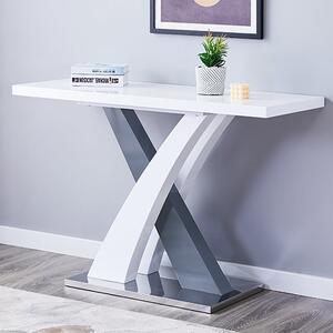 Axara Rectangular High Gloss Console Table In White And Grey