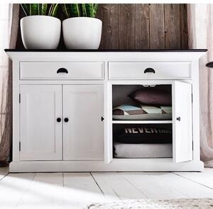 Allthorp Solid Wood Sideboard In White And Black Top With 4 Door