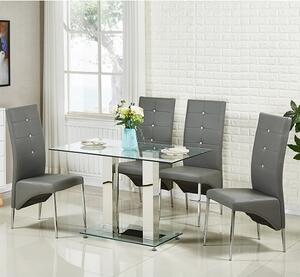 Jet Small Glass Dining Table In Clear With 4 Vesta Grey Chairs