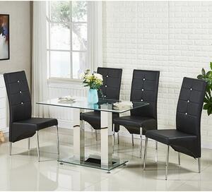 Jet Small Clear Glass Dining Table With 4 Vesta Black Chairs