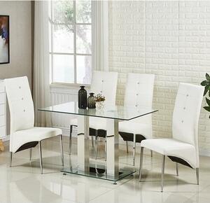 Jet Small Clear Glass Dining Table With 4 Vesta White Chairs