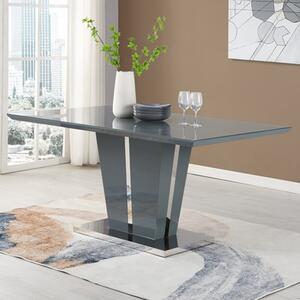 Memphis Large High Gloss Dining Table In Grey With Glass Top