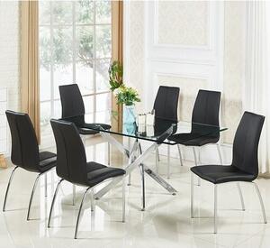 Daytona Large Clear Glass Dining Table With 6 Opal Black Chairs