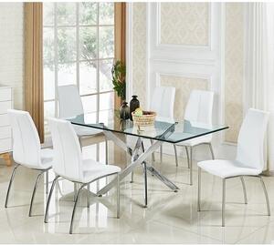 Daytona Large Clear Glass Dining Table With 6 Opal White Chairs