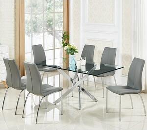 Daytona Large Clear Glass Dining Table With 6 Opal Grey Chairs