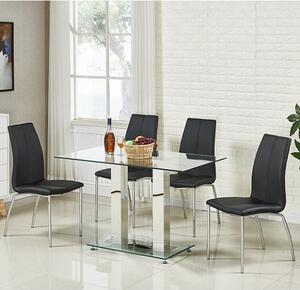 Jet Small Clear Glass Dining Table With 4 Opal Black Chairs