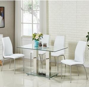 Jet Small Clear Glass Dining Table With 4 Opal White Chairs