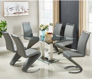 Jet Large Glass Dining Table In Clear And 6 Summer Grey Chairs