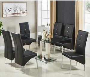 Jet Large Clear Glass Dining Table With 6 Vesta Black Chairs