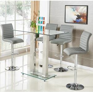 Jet Clear Glass Top Bar Table With 4 Ripple Grey Stools