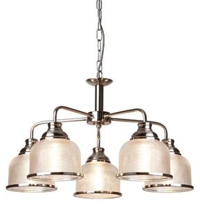 Bistro II 5 Light Ceiling In Satin Silver And Halophane Glass