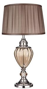 Chrome Table Lamp With Amber Glass And Brown Pleated Tapered Sha