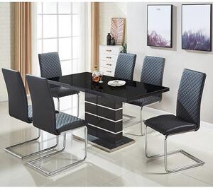 Parini Extending Black Gloss Dining Table 6 Ronn Black Chairs