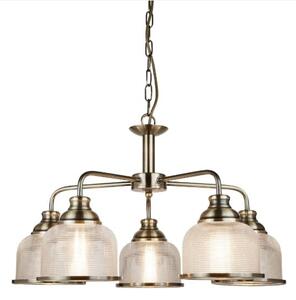 Bistro II 5 Light Ceiling In Antique Brass And Halophane Glass