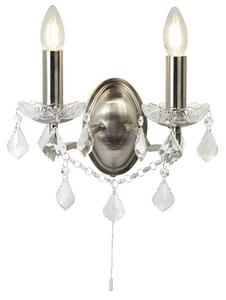 Double Light Wall Bracket In Clear Crystal Drops And Trim Satin