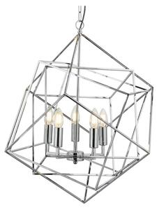 Cube Geometric Frame Pendant Lamp In Chrome Finish