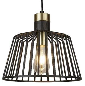 Bird Cage Frame Pendant Lamp In Black And Brass Design