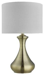 Antique Brass Touch Cream Fabric Shade Table Lamp