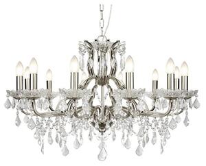 Satin Silver 12 Light Chandelier In Clear Crystal Drops