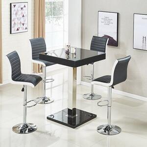 Topaz Glass Black Gloss Bar Table With 4 Ritz Black White Stools