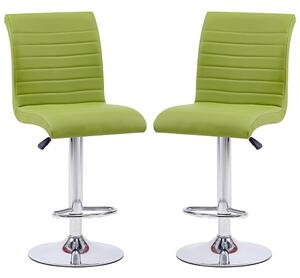 Ripple Green Faux Leather Bar Stools With Chrome Base In Pair