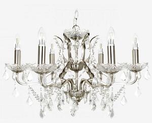 Satin Silver Six Light Chandelier In Clear Crystal Drops