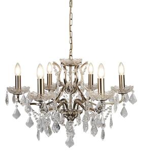 Antique Brass Six Light Chandelier In Clear Crystal Drops