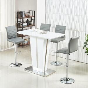 Memphis Glass White Gloss Bar Table 4 Ripple Grey Stools