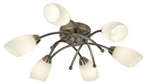 Opera Opal Glass Shades Six Celing Light In Antique Brass