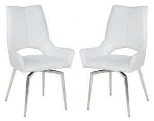 Scissett Swivel White Faux Leather Dining Chairs In Pair