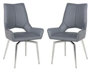 Scissett Grey White Faux Leather Dining Chairs In Pair