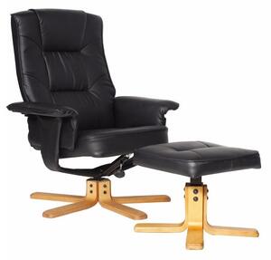 Canzone Faux Leather Recliner Chair With Footstool In Black