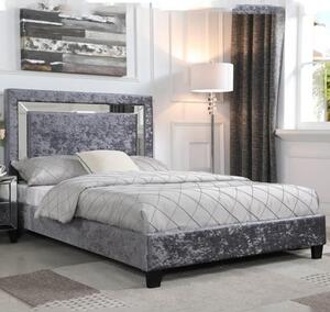 Agalia Crushed Velvet King Size Bed With Mirror Edge In Silver