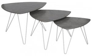 Capella Wooden Nest Of 3 Tables With White Metal Legs In Stone