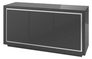 Spalding High Gloss Sideboard With 3 Doors In Grey And LED