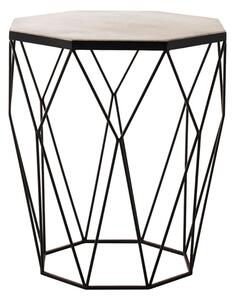 Shalom Octagonal White Marble Top Side Table With Black Base