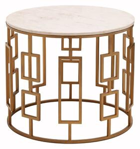 Shalom Round White Marble Top Side Table With Gold Frame