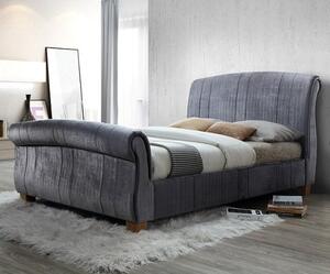 Waverly Sleigh King Size Bed In Grey Velvet With Wooden Legs