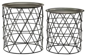 Casa Metal Set Of 2 Side Tables In Zinc And Black