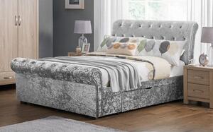 Valora King Size Bed In Silver Crushed Velvet With 2 Drawers